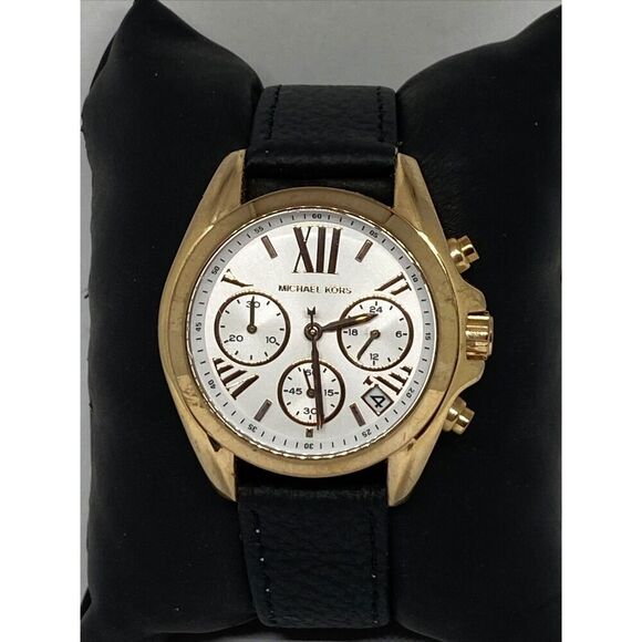 Michael Kors Bradshaw MK5907 Women Black Leather Analog Dial Quartz Watch JK414